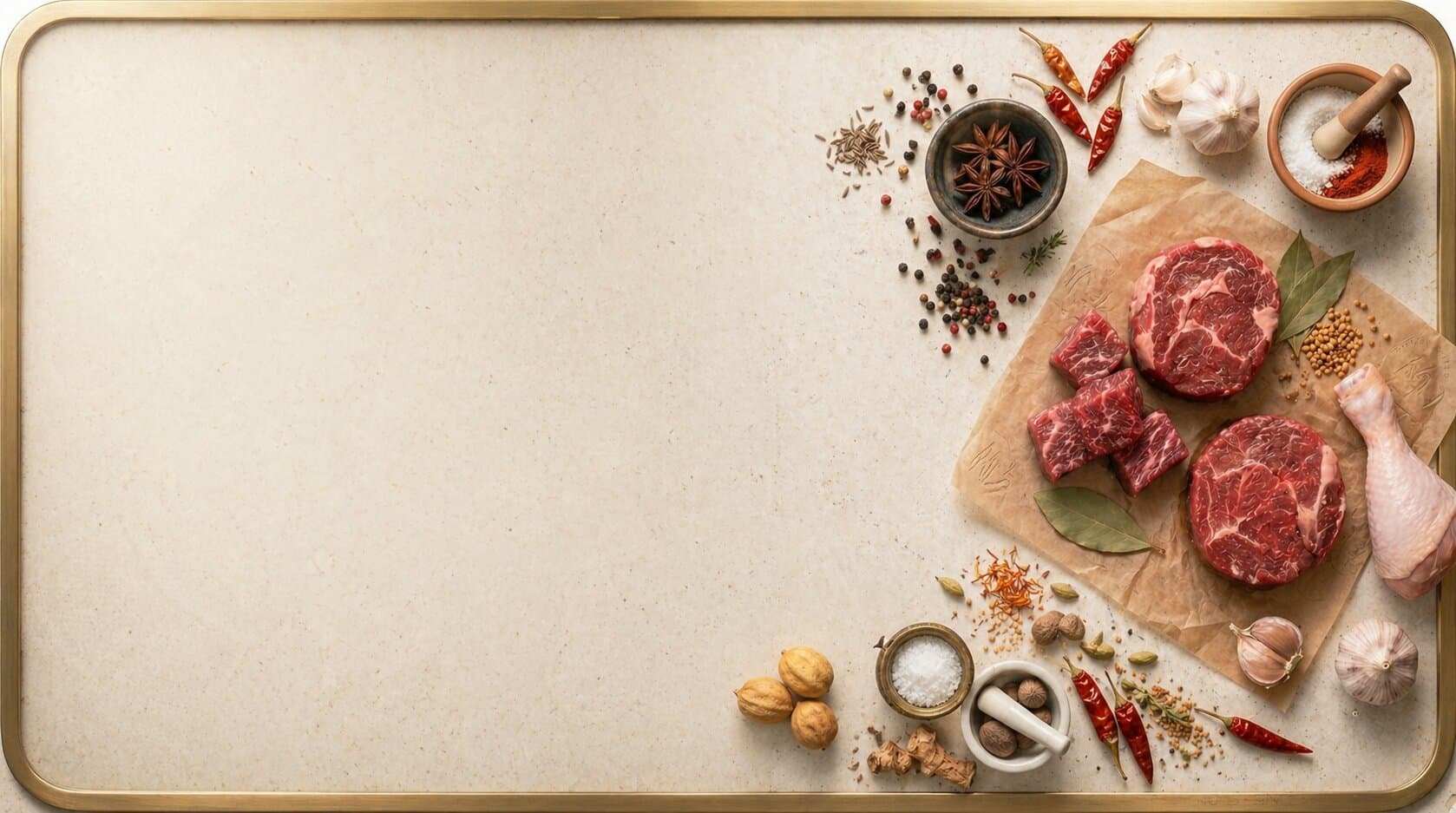 Premium beef, lamb, poultry, seafood and rice spread sourced by Arz Qammar for Saudi Arabia's hospitality kitchens